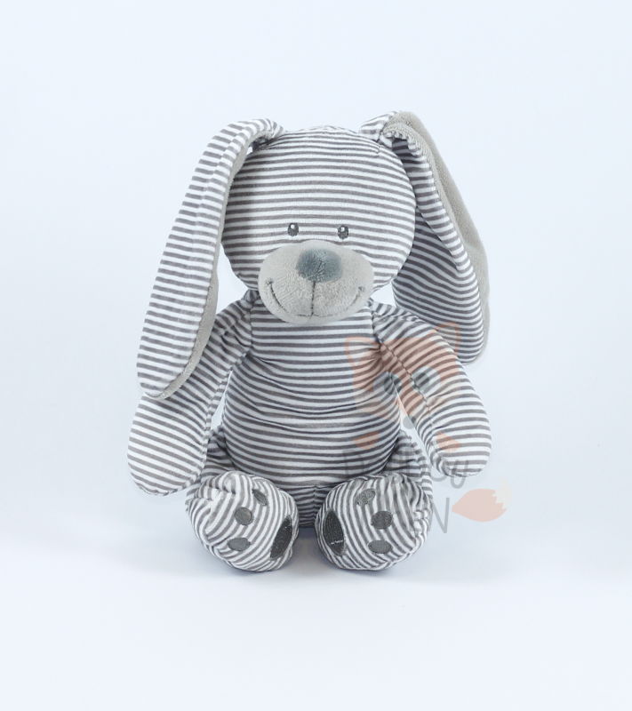  peluche lapin rayé gris blanc 